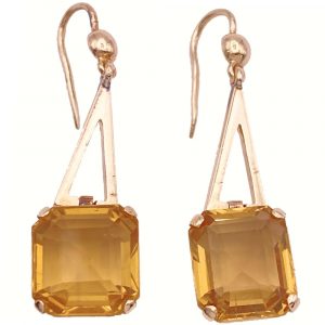 Vintage Citrine Dangle Earrings Handcrafted 14K Gold 8.62 Carat TW
