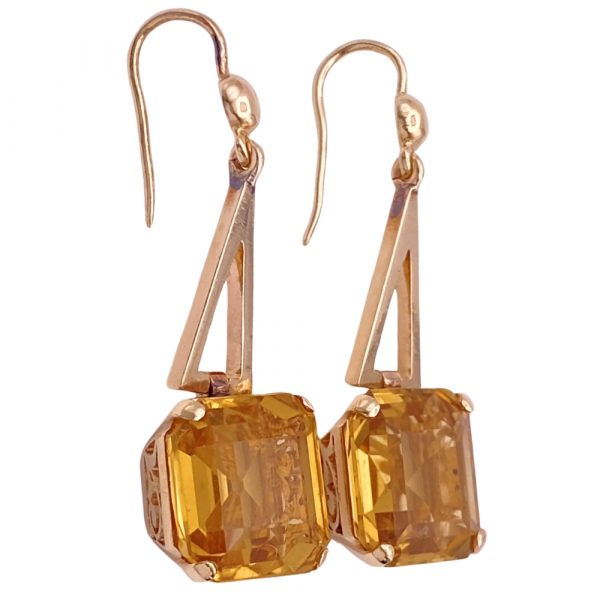 Vintage Citrine Dangle Earrings Handcrafted 14K Gold 8.62 Carat TW Side