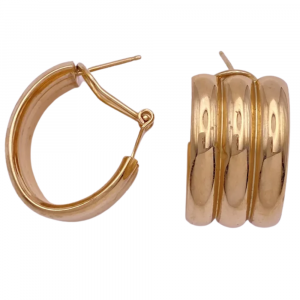 Wide Triple Oval Hoop Earrings 14K Gold
