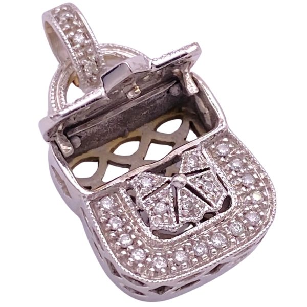 0.36ctw Diamond Scent Purse Locket Pendant 14K Gold open
