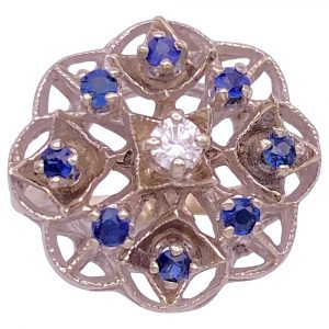 0.44ctw Vintage Flower Design Ring 14K White Gold Sapphire and Diamond
