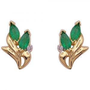 0.98ctw Emerald & Diamond Stud Earrings 14K