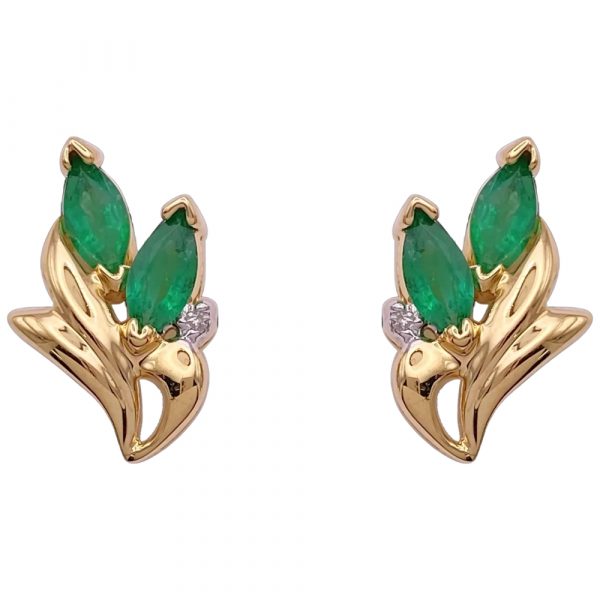 0.98ctw Emerald & Diamond Stud Earrings 14K