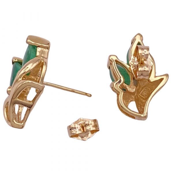 0.98ctw Emerald & Diamond Stud Earrings 14K back