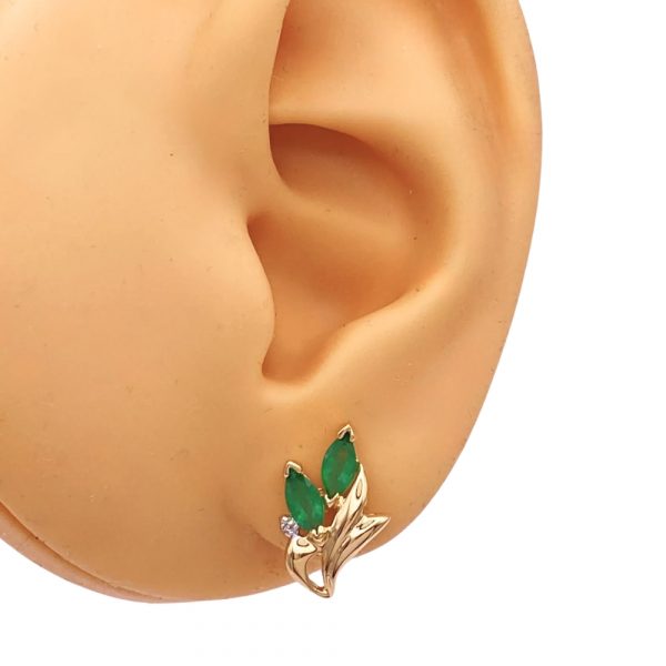 0.98ctw Emerald & Diamond Stud Earrings 14K worn