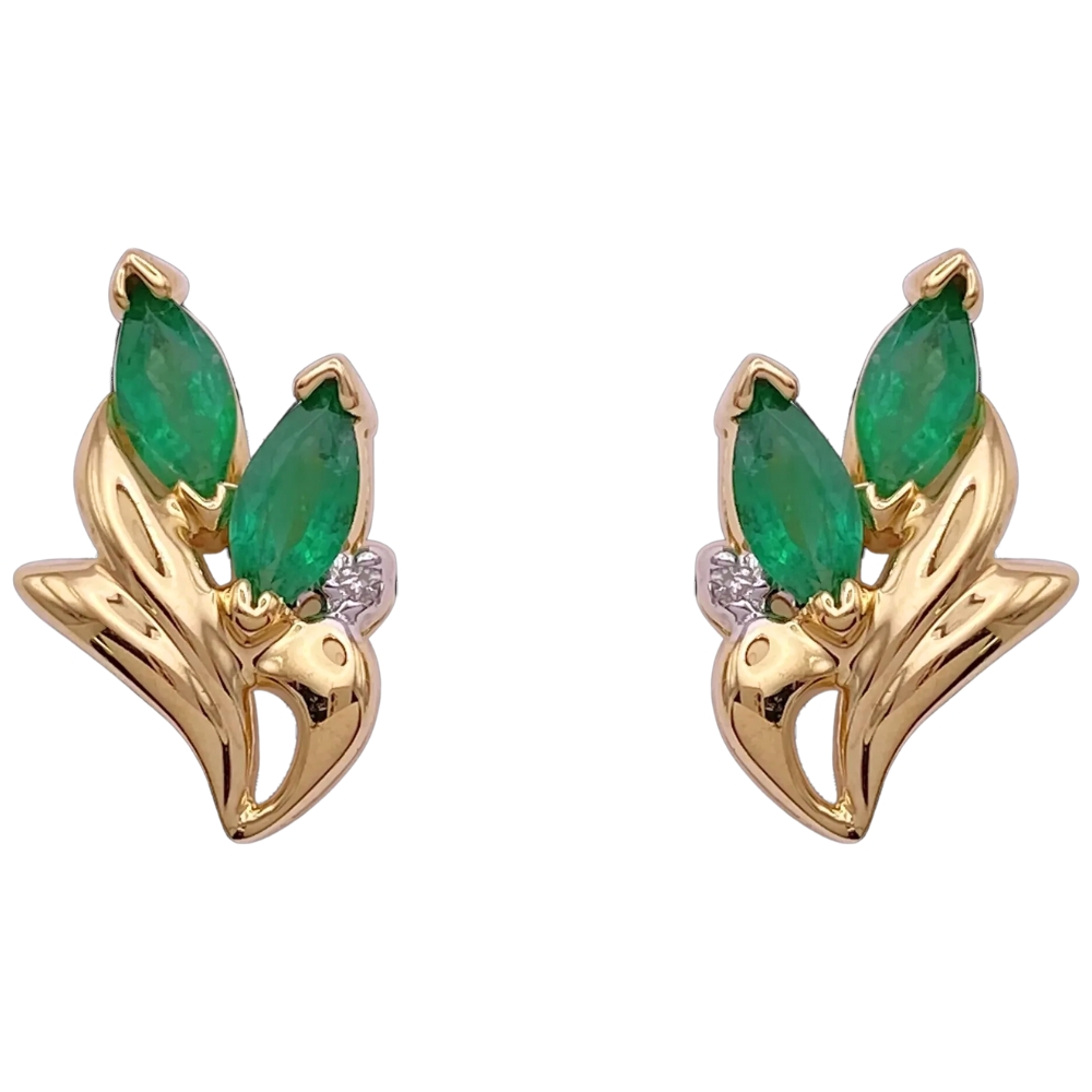 0.98ctw Emerald & Diamond Stud Earrings 14K