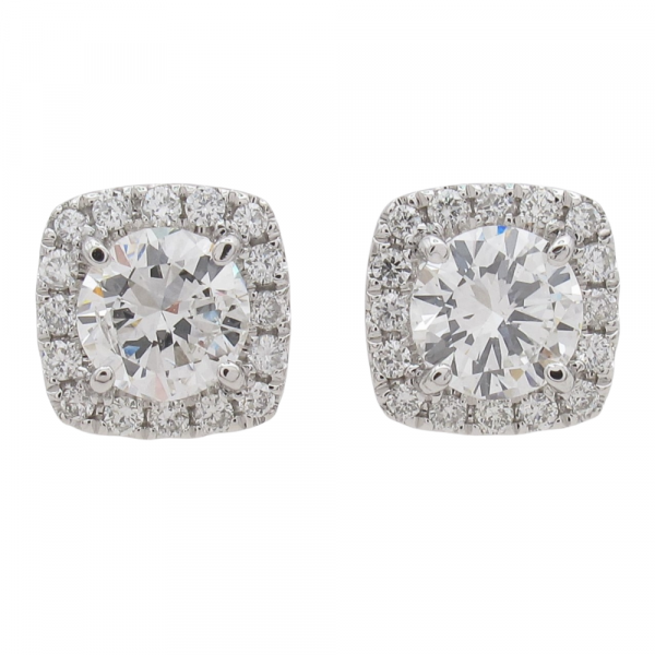 1.15 Diamond Round Cushion Halo Stud Earrings White Gold