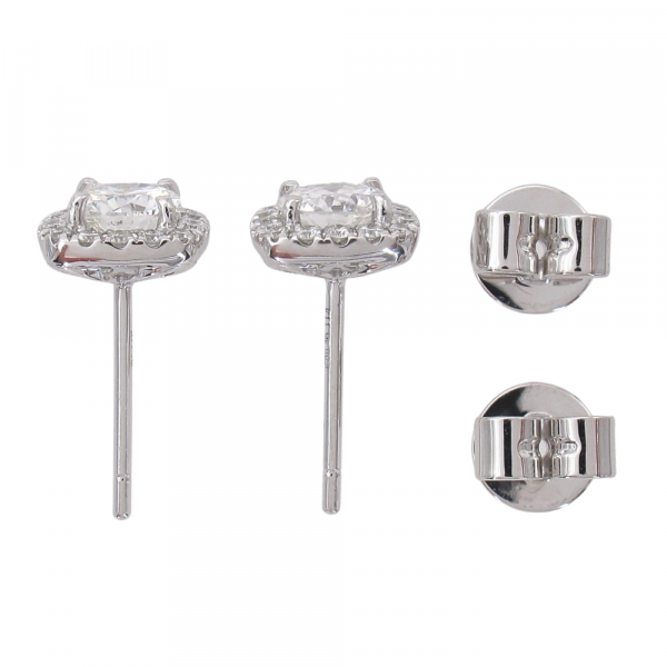 1.15 Diamond Round Cushion Halo Stud Earrings White Gold Profile