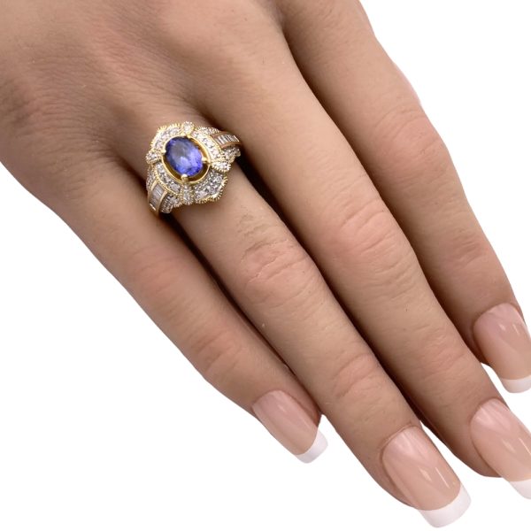 1.19ctw Iolite & Diamond Ring 14K Gold worn
