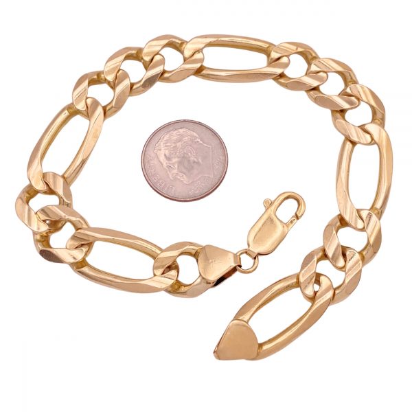 11mm Figaro Link Bracelet 14K Gold 8.5 Length width
