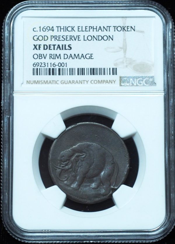 1694 Elephant Token Thick Planchet XF NGC