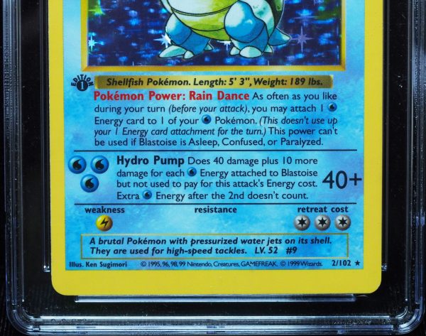 1st Edition Shadowless Blastoise 2/102 Base Set Pokemon Card CGC 8.5 OC Error