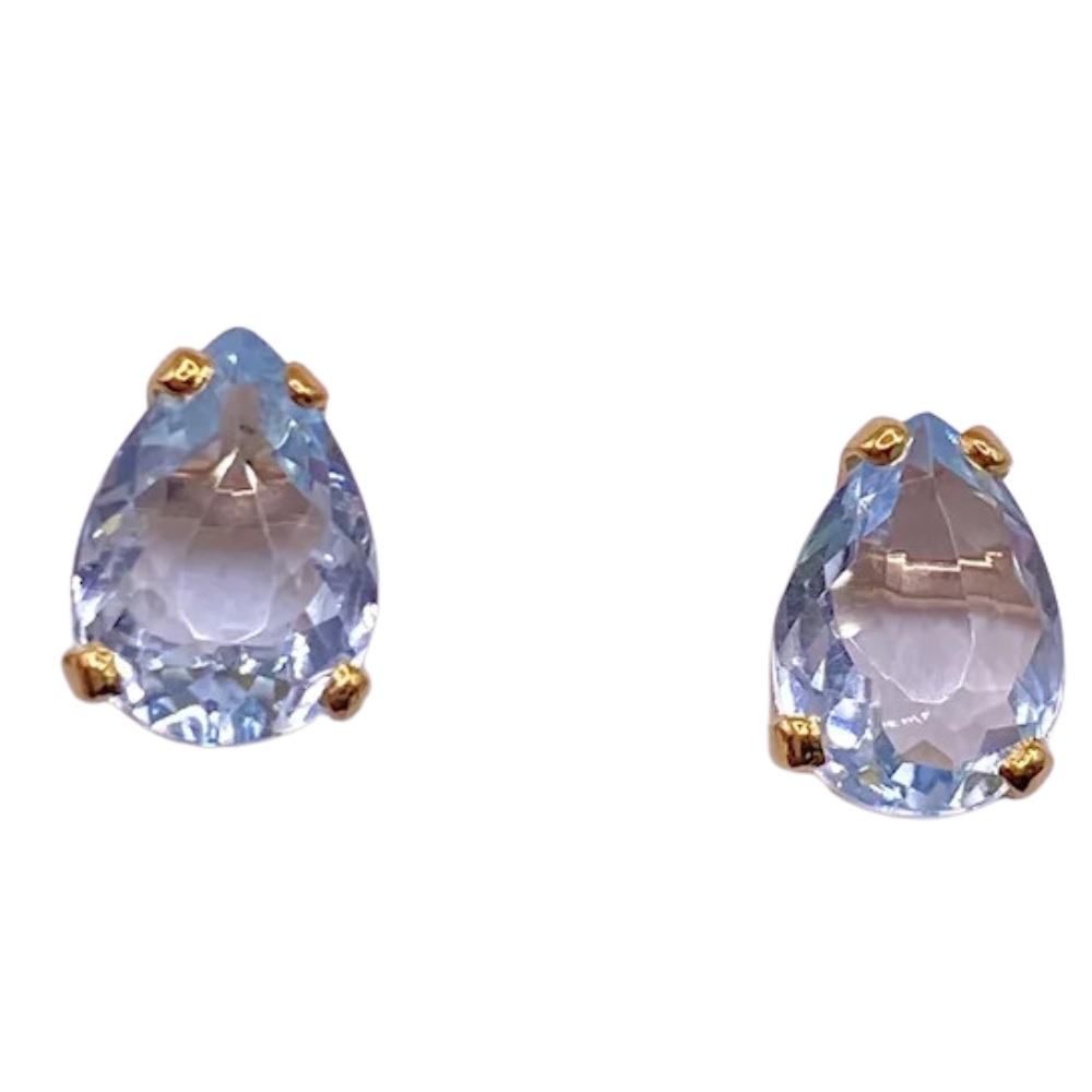 3.90ctw Pear Aquamarine Solitaire Stud Earring 14K