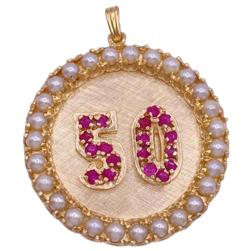 Ruby & Pearl 50 Medallion Pendant 14K