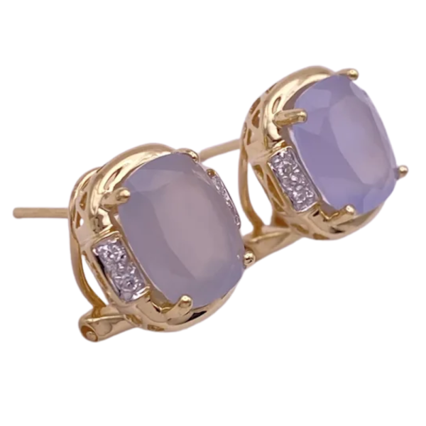 6.34ctw Cushion Chalcedony Omega Stud Earring 14K (1)