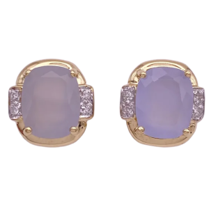6.34ctw Cushion Chalcedony Omega Stud Earring 14K (2)