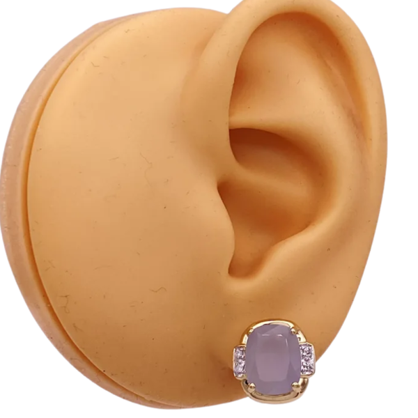 6.34ctw Cushion Chalcedony Omega Stud Earring 14K