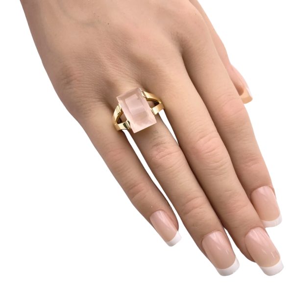 6.42ct Rose Quartz Solitaire Ring 14K Gold worn