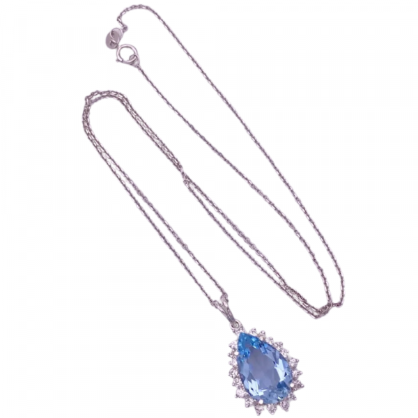 6.69ctw Pear Aquamarine Diamond Halo Necklace 14K (1)
