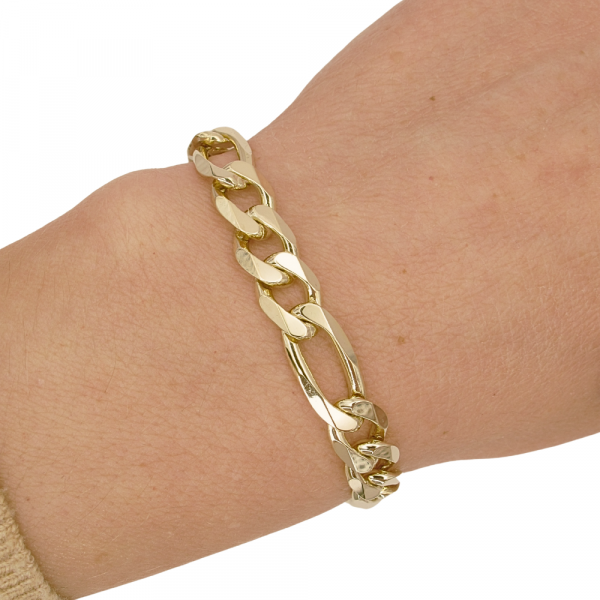 8mm Figaro Link Bracelet 8 Length 14K Gold worn
