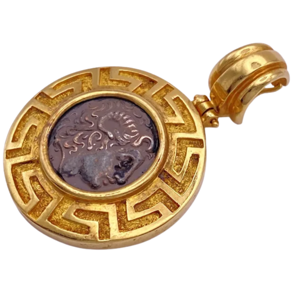Ancient Coin Replica in Greek Key Frame Pendant 18K (1)