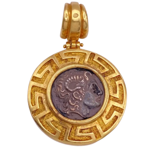 Ancient Coin Replica in Greek Key Frame Pendant 18K (2)
