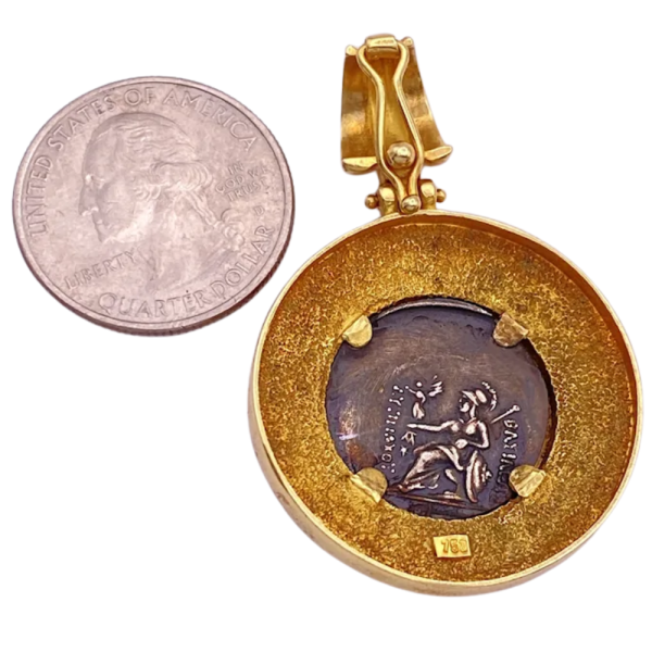 Ancient Coin Replica in Greek Key Frame Pendant 18K
