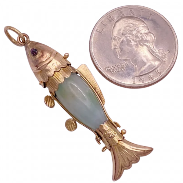 Articulated Jade Fish Pendant Charm 14K (2)