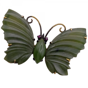 Carved Jade Butterfly Brooch Pin 14K (2)