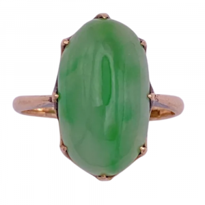 Circa 1930's Apple Green Jade Cabochon Ring 14K (2)