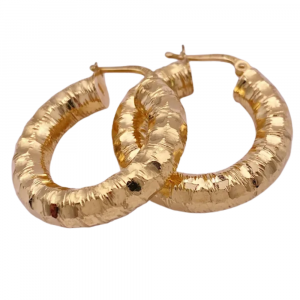 Diamond Cut Textured Detail Hoop Earring 18K