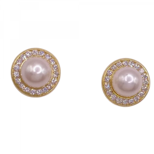 Diamond Halo Cultured Pearl Stud Earrings 18K (2)