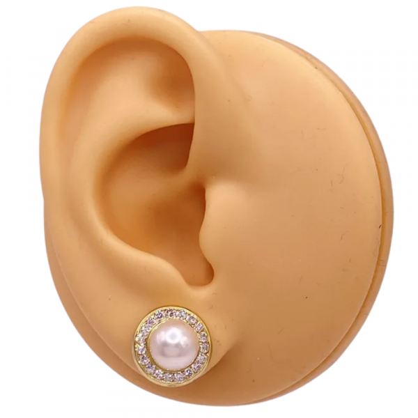 Diamond Halo Cultured Pearl Stud Earrings 18K