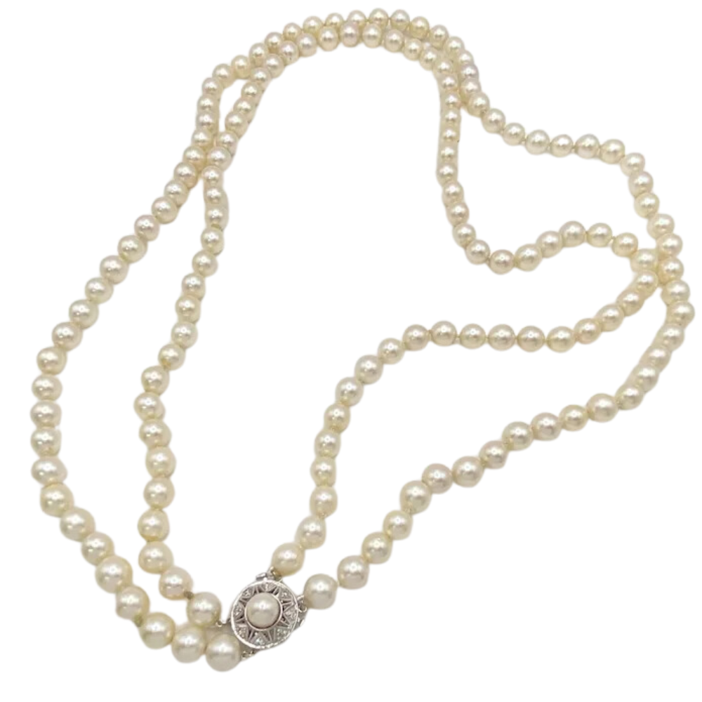 Double Row Cultured Pearl Necklace 23″ 14K