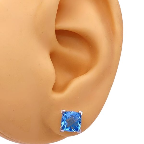 EFFY 3.60ctw Blue Topaz Stud Earrings 14K worn
