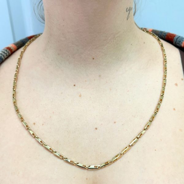 Geometric Link Chain Necklace 14K Gold 27 Length worn