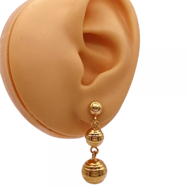 Graduated Bead Ball Dangle Earrings 18K (1)