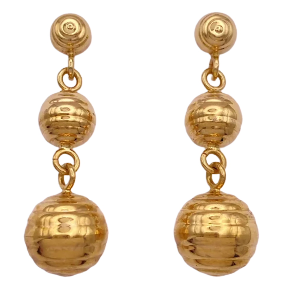 Graduated Bead Ball Dangle Earrings 18K