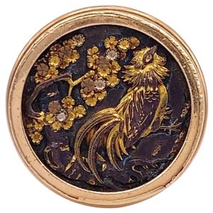 Japanese Shakudo Rooster Ring Meiji Period 14K Gold