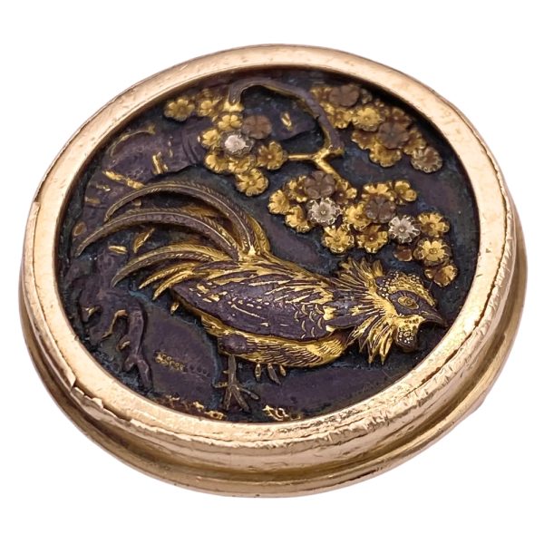 Japanese Shakudo Rooster Ring Meiji Period 14K Gold detail