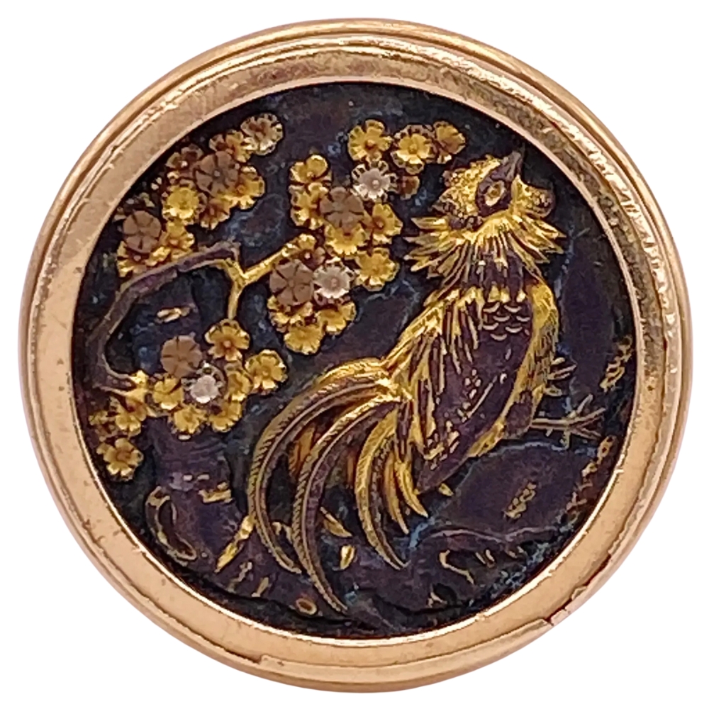 Japanese Shakudo Rooster Ring Meiji Period 14K Gold