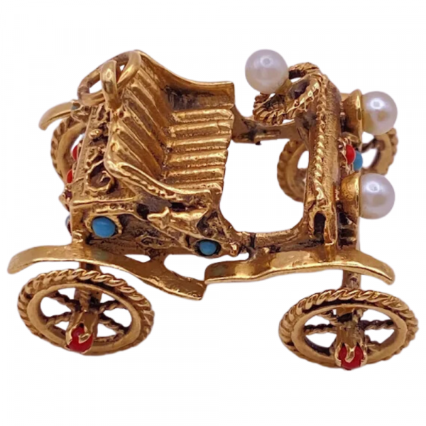 Jeweled Vintage Automobile Carriage Charm 14K (2)