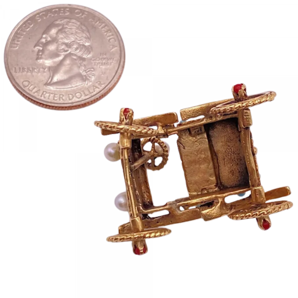 Jeweled Vintage Automobile Carriage Charm 14K
