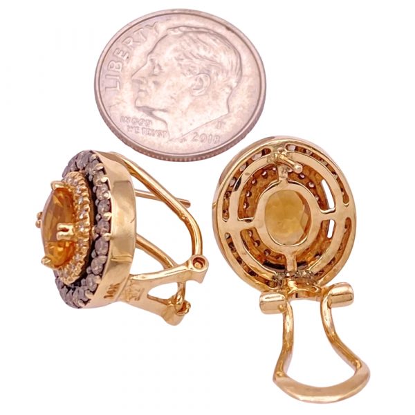 Le Vian Citrine, Chocolate & Vanilla Diamond Earrings 14K back and size