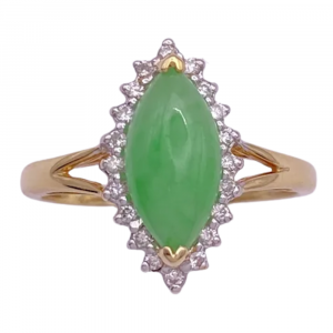 Marquise Apple Green Jade Diamond Halo Ring 14K (2)