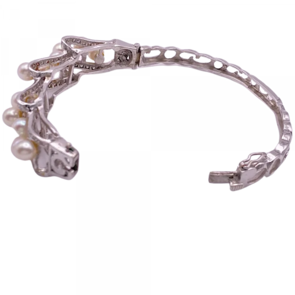 Mid-Century Pearl & Diamond Platinum Bangle Bracelet (3)