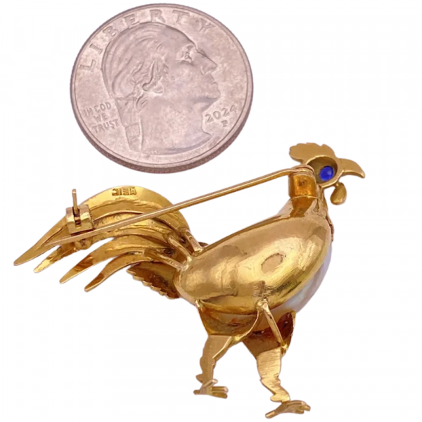 Natural Pearl Rooster Brooch 14K (1)