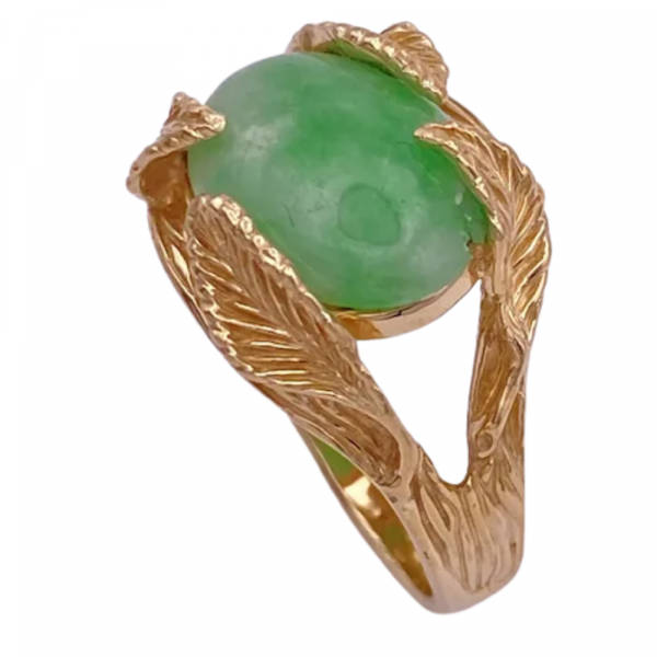 Nature inspired Apple Green Jade Ring 14K