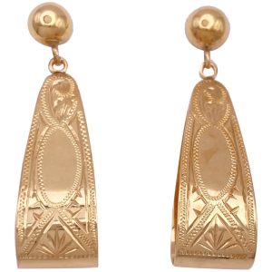 Ornate Engraved Dangle Earrings 14K Gold
