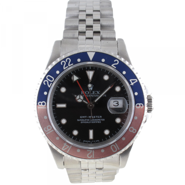Pre-Owned Rolex 40MM GMT Master (1993) Stainless Steel Model 16700 Front